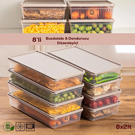 Porsima 5310 8li Buzdolabı Organizeri Mikrodalga Ve Derin Dondurucu Buzluk Bakliyat Saklama Kabı - 2lt Kapicino