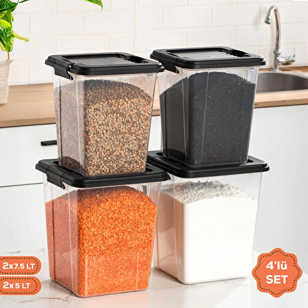 Porsima 4372 4 lü Mega Boy Hava Geçirmez Deterjan Saklama Kabı Erzak Saklama Kabı Seti Gri 7,5+5lt