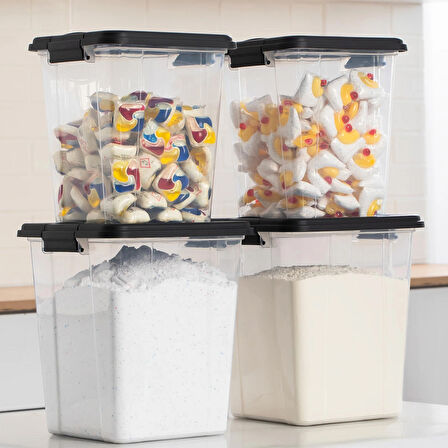 Porsima 4372 4 lü Mega Boy Hava Geçirmez Deterjan Saklama Kabı Erzak Saklama Kabı Seti Gri 7,5+5lt