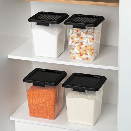 Porsima 4372 4 lü Mega Boy Hava Geçirmez Deterjan Saklama Kabı Erzak Saklama Kabı Seti Gri 7,5+5lt