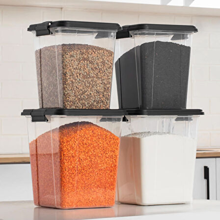 Porsima 4372 4 lü Mega Boy Hava Geçirmez Deterjan Saklama Kabı Erzak Saklama Kabı Seti Gri 7,5+5lt