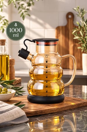 Porsima 3617-1 Kapaklı Borosilikat Cam Yağlık Sirkelik Yağdanlık 1000ml Siyah