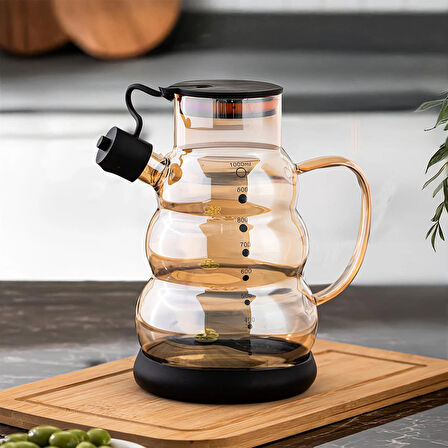 Porsima 3617-1 Kapaklı Borosilikat Cam Yağlık Sirkelik Yağdanlık 1000ml Siyah