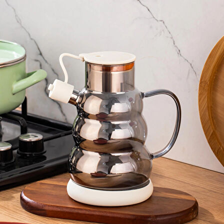 Porsima 3617-2 Kapaklı Borosilikat Cam Yağlık Sirkelik Yağdanlık 1000ml Beyaz