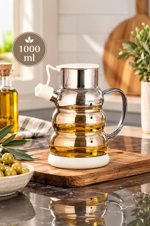 Porsima 3617-2 Kapaklı Borosilikat Cam Yağlık Sirkelik Yağdanlık 1000ml Beyaz