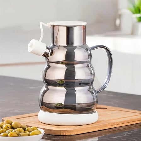 Porsima 3617-2 Kapaklı Borosilikat Cam Yağlık Sirkelik Yağdanlık 1000ml Beyaz