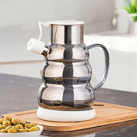 Porsima 3617-2 Kapaklı Borosilikat Cam Yağlık Sirkelik Yağdanlık 1000ml Beyaz