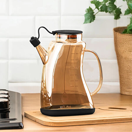 Porsima 3855-1 Şeffaf Borosilikat Cam Zeytinyağ Şişesi - Yağlık ve Sirkelik Şeffaf 1lt