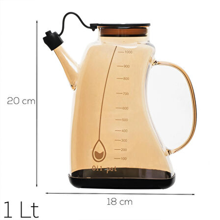 Porsima 3855-1 Şeffaf Borosilikat Cam Zeytinyağ Şişesi - Yağlık ve Sirkelik Şeffaf 1lt