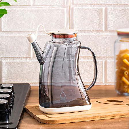 Porsima 3855-2 Şeffaf Borosilikat Cam Zeytinyağ Şişesi - Yağlık ve Sirkelik Beyaz 1lt