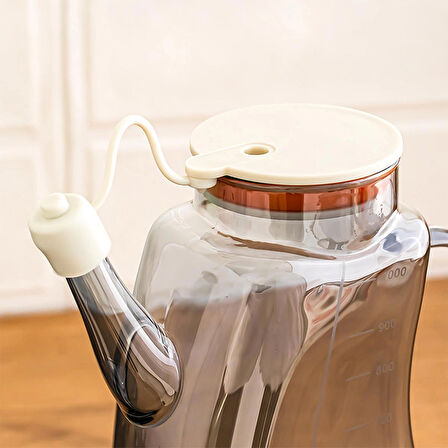 Porsima 3855-2 Şeffaf Borosilikat Cam Zeytinyağ Şişesi - Yağlık ve Sirkelik Beyaz 1lt