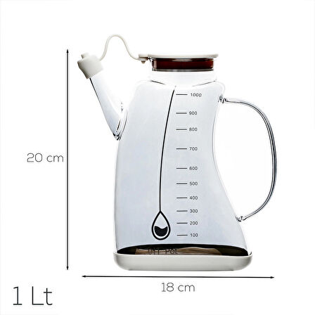 Porsima 3855-2 Şeffaf Borosilikat Cam Zeytinyağ Şişesi - Yağlık ve Sirkelik Beyaz 1lt