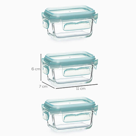 Porsima 4373 3 lü Kilitli Sızdırmaz Kapaklı Yiyecek Erzak Saklama Kabı Seti - Cam Saklama Kabı - 150ml Yeşil
