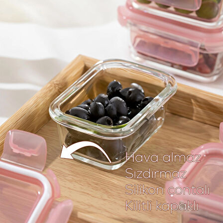 Porsima 4375 3 lü Kilitli Sızdırmaz Kapaklı Yiyecek Erzak Saklama Kabı Seti - Cam Saklama Kabı - 150ml Pudra