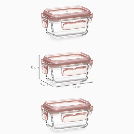 Porsima 4375 3 lü Kilitli Sızdırmaz Kapaklı Yiyecek Erzak Saklama Kabı Seti - Cam Saklama Kabı - 150ml Pudra