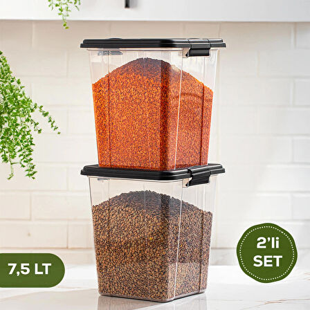 Porsima 4378 2 li  7,5lt Mega Boy Hava Geçirmez Deterjan Saklama Kabı Erzak Saklama Kabı Seti Gri