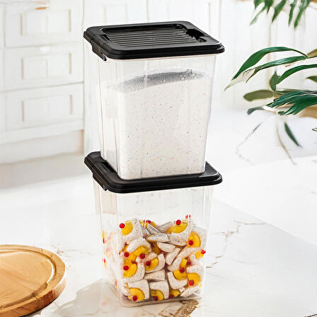 Porsima 4378 2 li  7,5lt Mega Boy Hava Geçirmez Deterjan Saklama Kabı Erzak Saklama Kabı Seti Gri