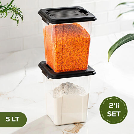 Porsima 4379 2li Mega Boy Hava Geçirmez Deterjan Saklama Kabı Erzak Saklama Kabı Seti Gri 5lt