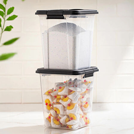 Porsima 4379 2li Mega Boy Hava Geçirmez Deterjan Saklama Kabı Erzak Saklama Kabı Seti Gri 5lt