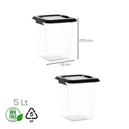 Porsima 4379 2li Mega Boy Hava Geçirmez Deterjan Saklama Kabı Erzak Saklama Kabı Seti Gri 5lt