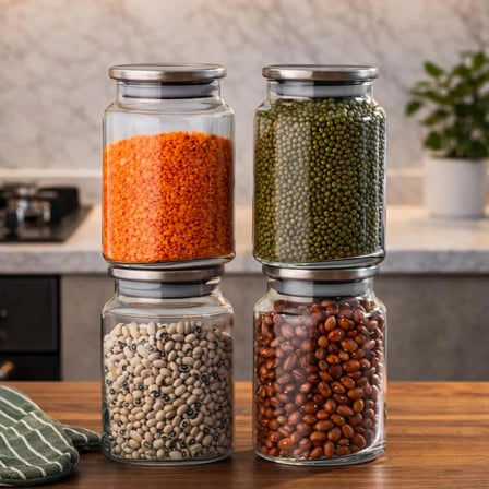 Porsima 4402 Bormio Metal Kapaklı 4lü Cam Kavanoz Seti Vakum Kapaklı Saklama Düzenleme Kabı Seti 900ml