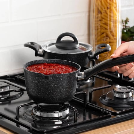 Porsima 4398 4 Parça Kaçerola Sosluk Sütlük Mini Granit tencere Sahan Seti Siyah 14cm