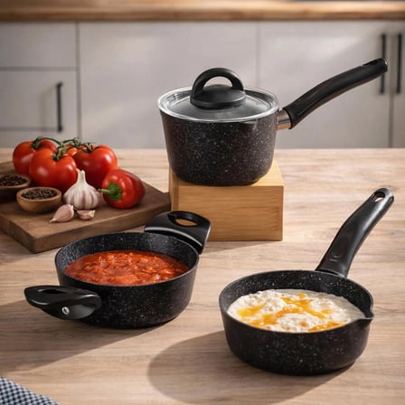 Porsima 4398 4 Parça Kaçerola Sosluk Sütlük Mini Granit tencere Sahan Seti Siyah 14cm