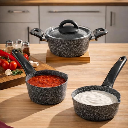 Porsima 4399 4 Parça Kaçerola Sosluk Sütlük Mini Granit tencere Sahan Seti Gri 14cm