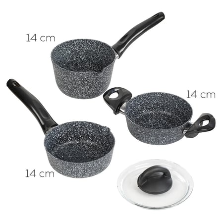 Porsima 4399 4 Parça Kaçerola Sosluk Sütlük Mini Granit tencere Sahan Seti Gri 14cm