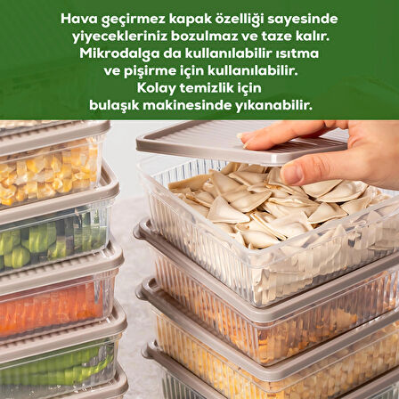 Porsima 5307 8 li 1 Lt Buzdolabı ve Difriz Düzenleyici Saklama Kabı Seti - BPA İçermez, Mikrodalga Uyumlu, Kapaklı, Gıda Saklama Kabı, Kapicino