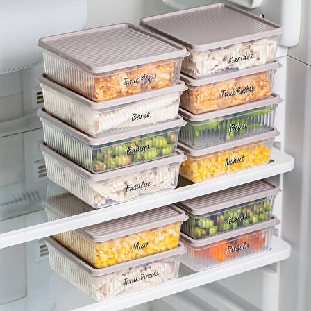 Porsima 5308 12 li 1 Lt Buzdolabı ve Difriz Düzenleyici Saklama Kabı Seti - BPA İçermez, Mikrodalga Uyumlu, Kapaklı, Gıda Saklama Kabı, Kapicino