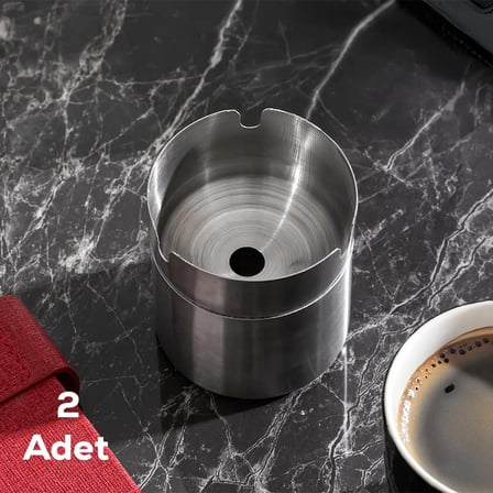 Porsima ETN-236 Large 2li Paslanmaz Çelik Metal Kül Tablası - Kapaklı Rüzgar Geçirmez Küllük