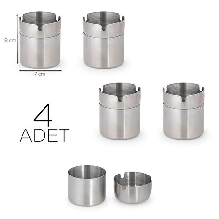 Porsima ETN-236 Large 4 lü Paslanmaz Çelik Metal Kül Tablası - Kapaklı Rüzgar Geçirmez Küllük