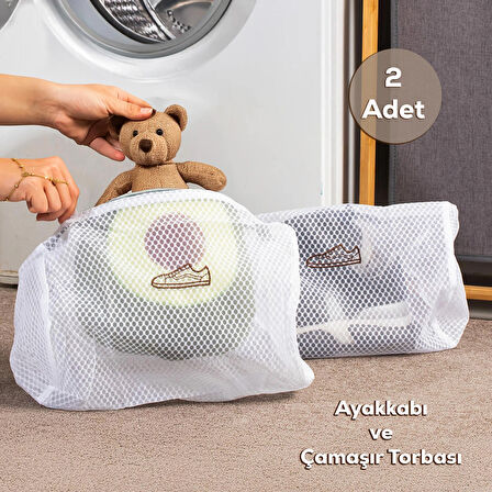 Porsima 3128 2li Çamaşır Yıkama Filesi Fermuarlı Bölmeli Ayakkabı Yıkama Filesi Deforme Önleyici Torba File 20x30cm