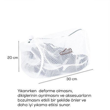 Porsima 3128 2li Çamaşır Yıkama Filesi Fermuarlı Bölmeli Ayakkabı Yıkama Filesi Deforme Önleyici Torba File 20x30cm