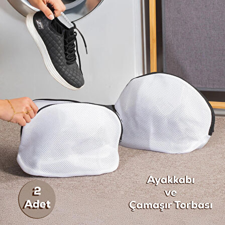 Porsima 3153 2li Çamaşır Yıkama Filesi Fermuarlı Bölmeli Ayakkabı Yıkama Filesi Deforme Önleyici Torba File 23x33cm