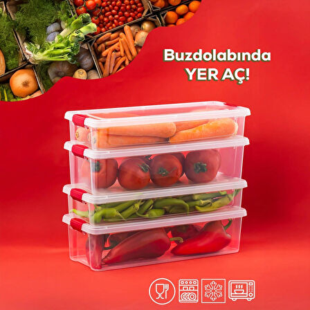 Porsima 8li Kilitli Kapaklı Yiyecek Erzak Saklama Kabı Seti - Buzdolabı Düzenleyici Organizeri