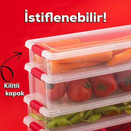 Porsima 8li Kilitli Kapaklı Yiyecek Erzak Saklama Kabı Seti - Buzdolabı Düzenleyici Organizeri