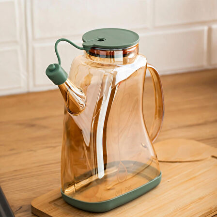 Porsima 3855 Şeffaf Borosilikat Cam Zeytinyağ Şişesi - 2li Yağlık ve Sirkelik Seti Yeşil 1lt