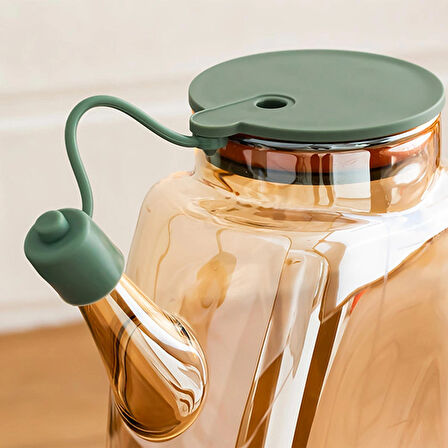 Porsima 3855 Şeffaf Borosilikat Cam Zeytinyağ Şişesi - 2li Yağlık ve Sirkelik Seti Yeşil 1lt