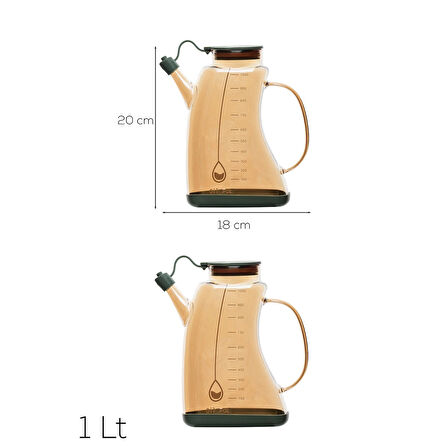 Porsima 3855 Şeffaf Borosilikat Cam Zeytinyağ Şişesi - 2li Yağlık ve Sirkelik Seti Yeşil 1lt