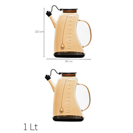 Porsima 3855-1 Şeffaf Borosilikat Cam Zeytinyağ Şişesi - 2li Yağlık ve Sirkelik Seti Siyah 1lt