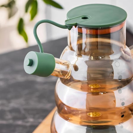Porsima 3617 Kapaklı Borosilikat Cam 2li Yağlık Sirkelik Seti Yağdanlık Takımı 1000ml Yeşil