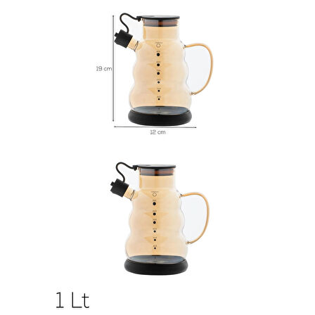 Porsima 3617- 1 Kapaklı Borosilikat Cam 2li Yağlık Sirkelik Seti Yağdanlık Takımı 1000ml Siyah