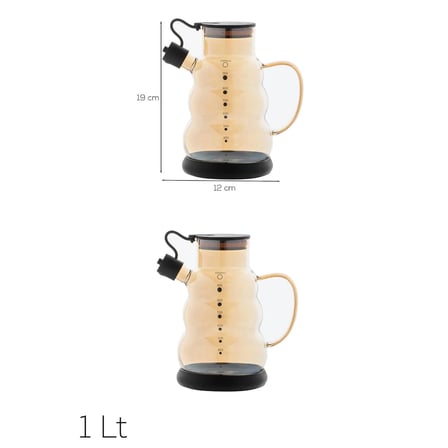 Porsima 3617- 1 Kapaklı Borosilikat Cam 2li Yağlık Sirkelik Seti Yağdanlık Takımı 1000ml Siyah
