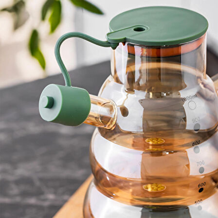 Porsima 3617- 1 Kapaklı Borosilikat Cam 2li Yağlık Sirkelik Seti Yağdanlık Takımı 1000ml Siyah