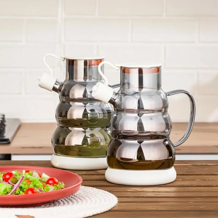 Porsima 3617- 2 Kapaklı Borosilikat Cam 2li Yağlık Sirkelik Seti Yağdanlık Takımı 1000ml Beyaz