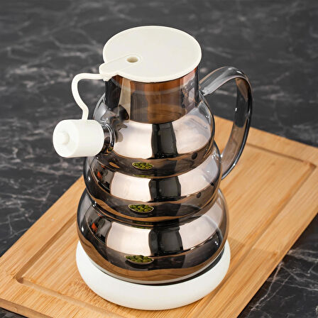 Porsima 3617- 2 Kapaklı Borosilikat Cam 2li Yağlık Sirkelik Seti Yağdanlık Takımı 1000ml Beyaz