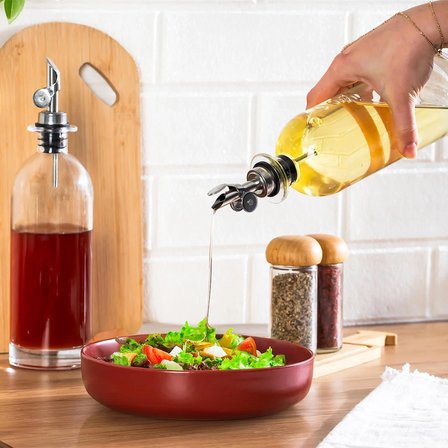 Porsima 3890-1 Gümüş Sızdırmaz Kapaklı Cam 2li Yağlık Sirkelik Yağdanlık Seti 500+500 ml