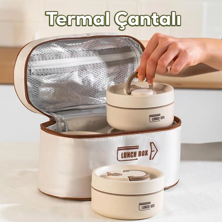 Porsima BL25231 Isı Yalıtımlı Çanta Paslanmaz Çelik 4 Parça Vakumlu Yemek Termosu Beslenme Kutusu Taşınabilir Lunch Box Sefer Tası